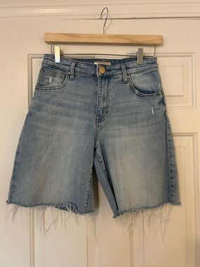 KUT from the Kloth Hailey Light Blue Frayed Denim Bermuda Shorts